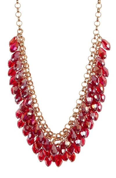 Tasha Beaded Bib Necklace In Gold Red