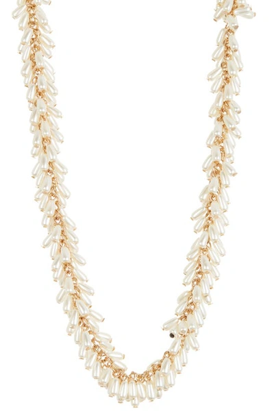 Tasha Imitation Pearl Bead Necklace In Gold Ivory