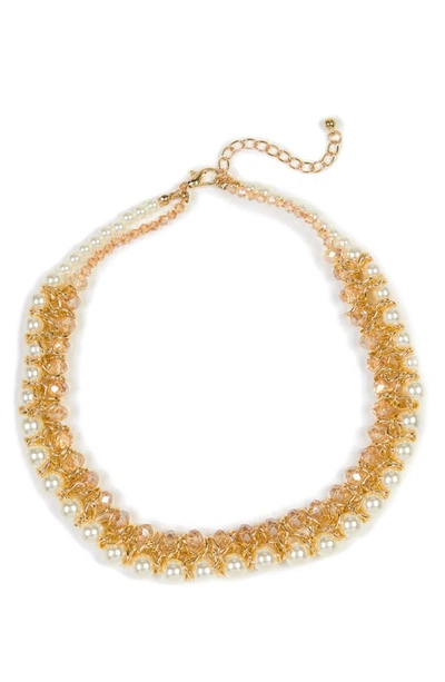 Tasha Imitation Pearl & Crystal Collar Necklace In Gold Ivory