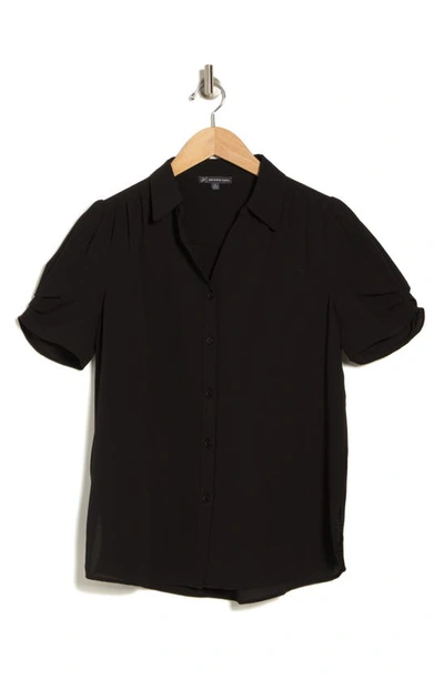 Adrianna Papell Puff Sleeve Button-up Top In Black