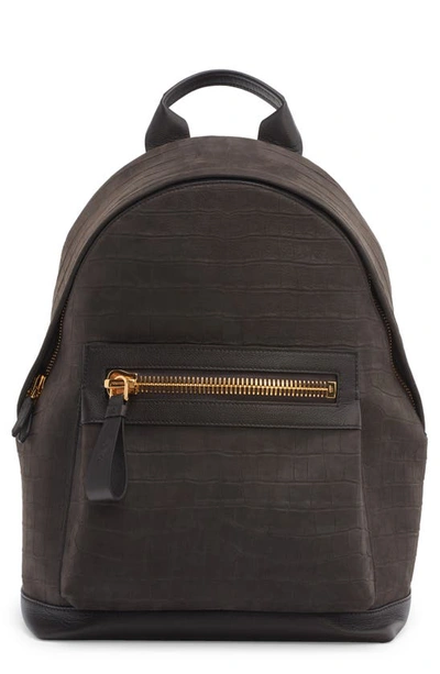 Tom Ford Buckley Croc Embossed Leather Backpack In Fango