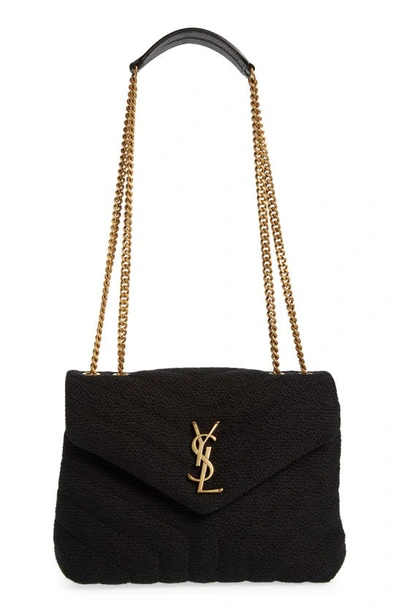 Saint Laurent Small Loulou Quilted Tweed Shoulder Bag In Nero/ Nero