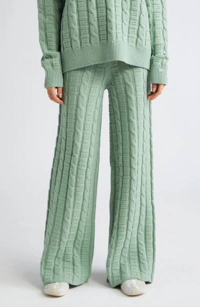 Acne Studios Kong Face Logo Cable Knit Wool Blend Sweater Pants In Green
