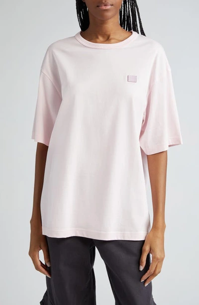 Acne Studios Exford Face Patch Cotton T-shirt In Light Pink