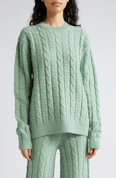 Acne Studios Face Cable Wool Blend Sweater In Sage Green