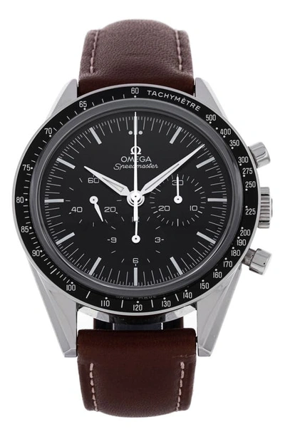Watchfinder & Co. Omega  2020 Speedmaster Moonwatch Chronograph Leather Strap Watch, 40mm In Black