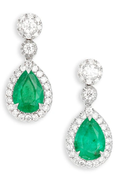 Valani Atelier Emerald & Pavé Diamond Drop Earrings In White Gold/ Emerald/ Diamond