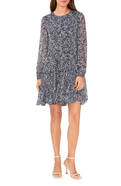 Halogen Floral Long Sleeve Ruffle Hem Dress In Classic Navy