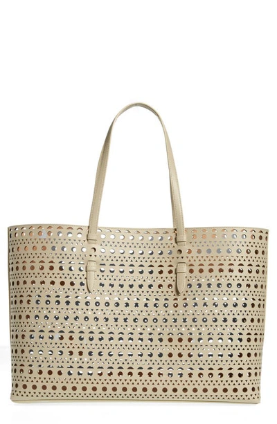 Alaïa Mina 44 Perforated Leather Tote In Nude & Neutrals