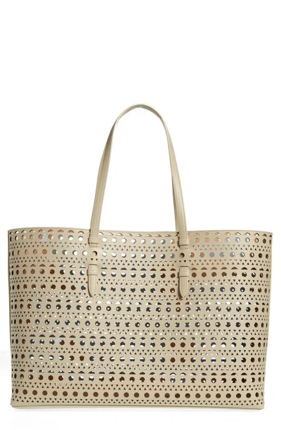 Alaïa Mina 44 Perforated Leather Tote In 055 - Argile