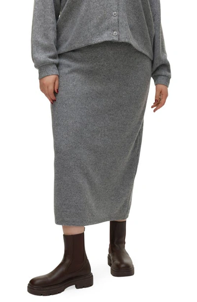 Vero Moda Curve Blis Knit Midi Skirt In Light Grey Melange