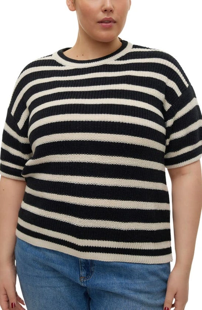 Vero Moda Curve Fabulous Stripe Sweater In Black W Birch Stripes