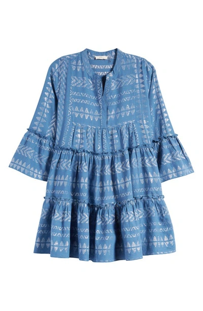 Elan Metallic Bell Sleeve Cover-up Dress In Blue/ Silver