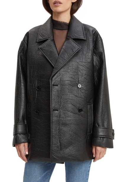 Bardot Cameron Double Breasted Faux Leather Coat In Black