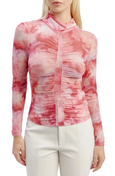 Bardot Trista Ruched Tie Dye Mesh Top In Pink