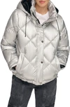 Dkny Diamond Quilt Water Resistant Puffer Jacket In Silver Metallic Cire