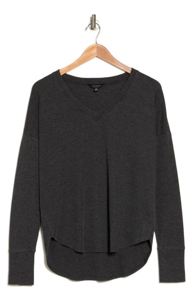 Lucky Brand V-neck Long Sleeve Thermal Top In Washed Black