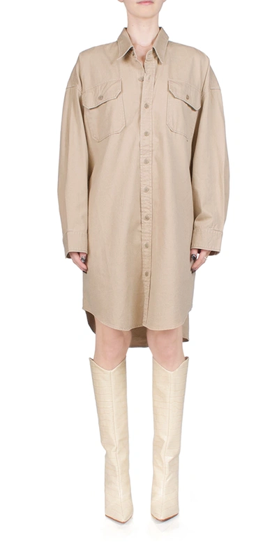 Denimist Utility Shirt Dress Khaki In Neutral