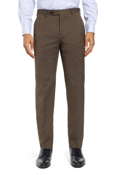 Zanella Curtis Flat Front Stretch Wool Blend Trousers In Tan