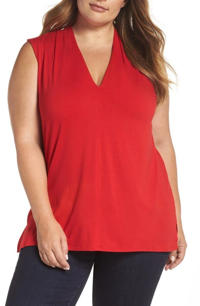 Vince Camuto Sleeveless V-neck Knit Blouse In Radiant Re