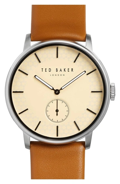 Ted Baker James Leather Strap Watch, 42mm In Beige/ Light Brown