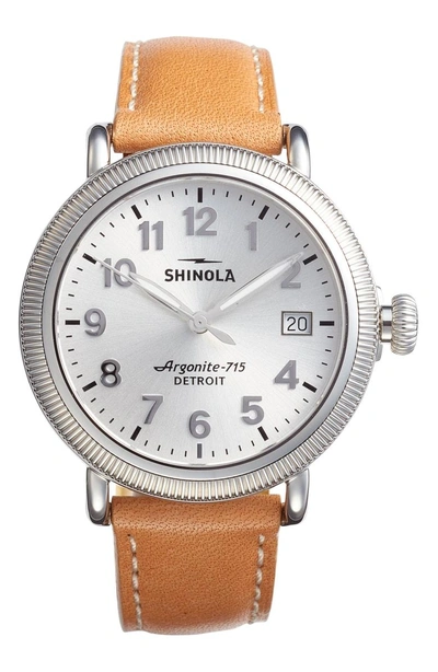 Shinola The Runwell Leather Strap Watch, 38mm In Aniline Latigo/ Silver