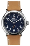 Shinola 'the Runwell' Leather Strap Watch, 47mm In Tan/ Collegiate Blue/ Silver