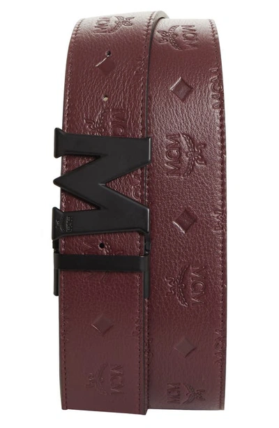 Mcm Monogram Leather Belt In Rustic Brown
