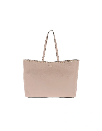 Valentino Garavani Rockstud Leather Tote In Poudre