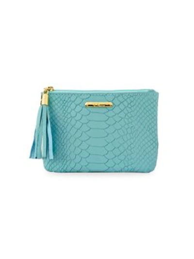 Gigi New York Python-embossed Leather Small Zip Pouch In Bermuda Blue