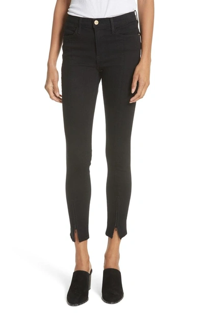 Frame Le High Split Hem Skinny Jeans In Film Noir