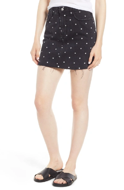 Current Elliott Current/elliott Polka Dot Denim Mini Skirt In Black Polka Dot W/ Cut Hem