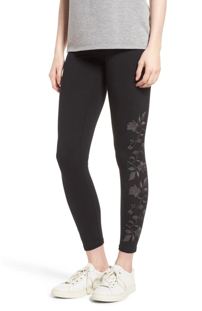 Yummie Floral Embroidered Ankle Leggings In Black