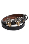 Alexander Mcqueen King & Queen Wrap Bracelet In Black/ Brass