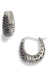 John Hardy Classic Chain Arch Hoop Earrings W/ Black Sapphire & Spinel In Silver/ Black Sapphire