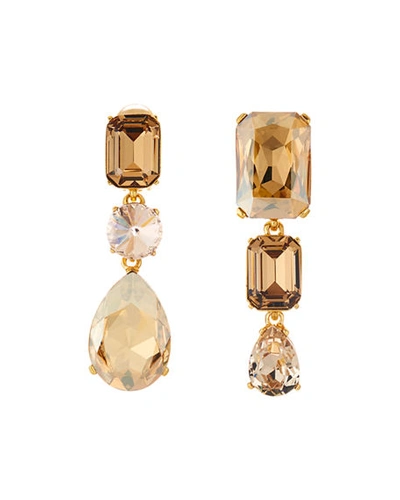 Oscar De La Renta Bold Crystal 3-drop Clip-on Earrings In Gold
