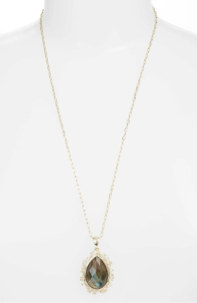 Melinda Maria Emily Long Pendant Necklace In Gold/ Labradorite/ White Cz