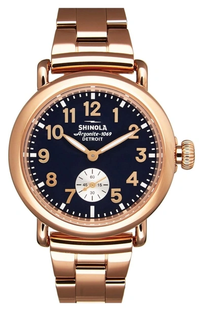 Shinola 'the Runwell' Bracelet Watch, 36mm In Rose Gold/ Navy