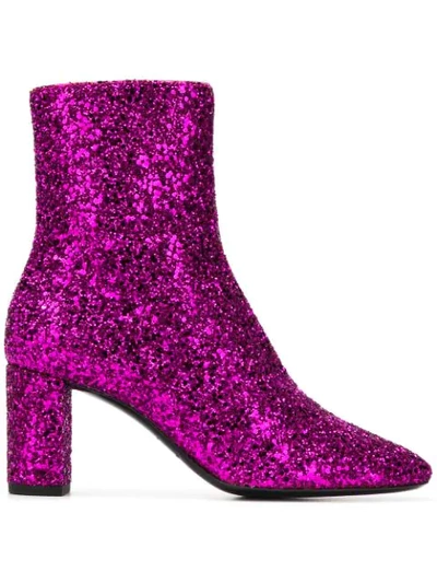 Saint Laurent Loulou Glitter Bootie In Pink