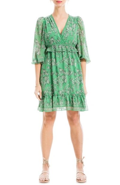 Max Studio Floral Balloon Sleeve A-line Dress In Green