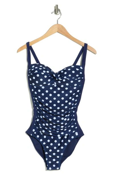 Nicole Miller Polka Dot Ruched One-piece Swimsuit In Polka Dot Picnic