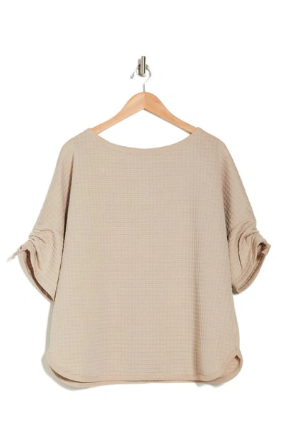 Max Studio Waffle Knit Ruched Top In Neutral