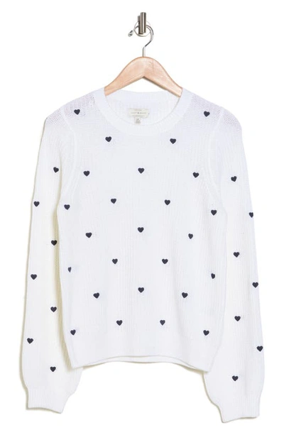 Lucky Brand Embroidered Heart Sweater In White/black Multi