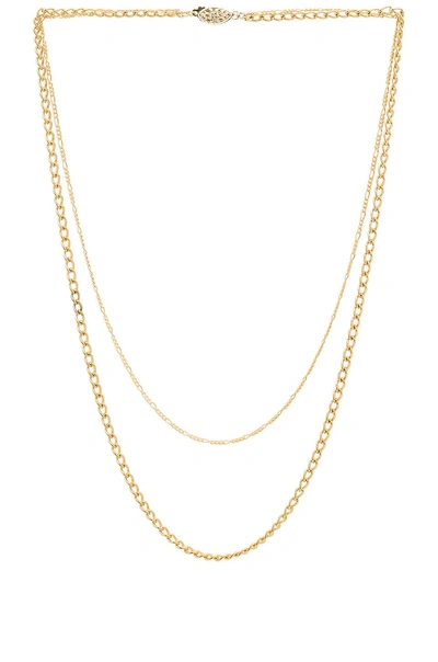 Paradigm Brooklyn Double Chain Necklace In Metallic Gold.