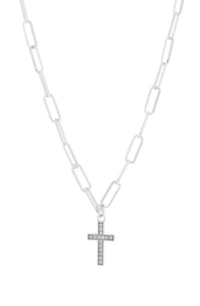 Meshmerise Pavé Diamond Cross Pendant Necklace In White