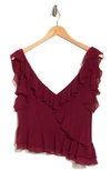 Wayf Ruffle Asymmetric Top In Burgundy