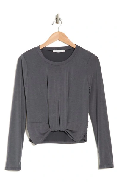 Lush Front Twist Long Sleeve T-shirt In Charcoal