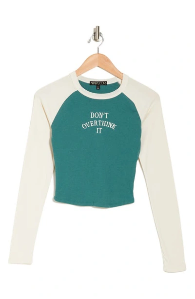 Vinyl Icons Don't Overthink It Long Sleeve Crop T-shirt In Green