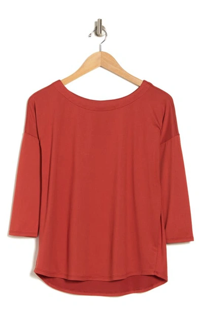 Bobeau Boat Neck Long Sleeve Top In Red Ochre