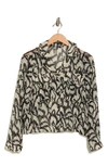 T Tahari Snake Print Long Sleeve Crop Blouse In Black/ Tan Abstract Feather